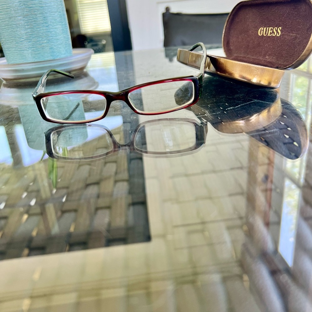 Guess plum & green eyeglasses with case